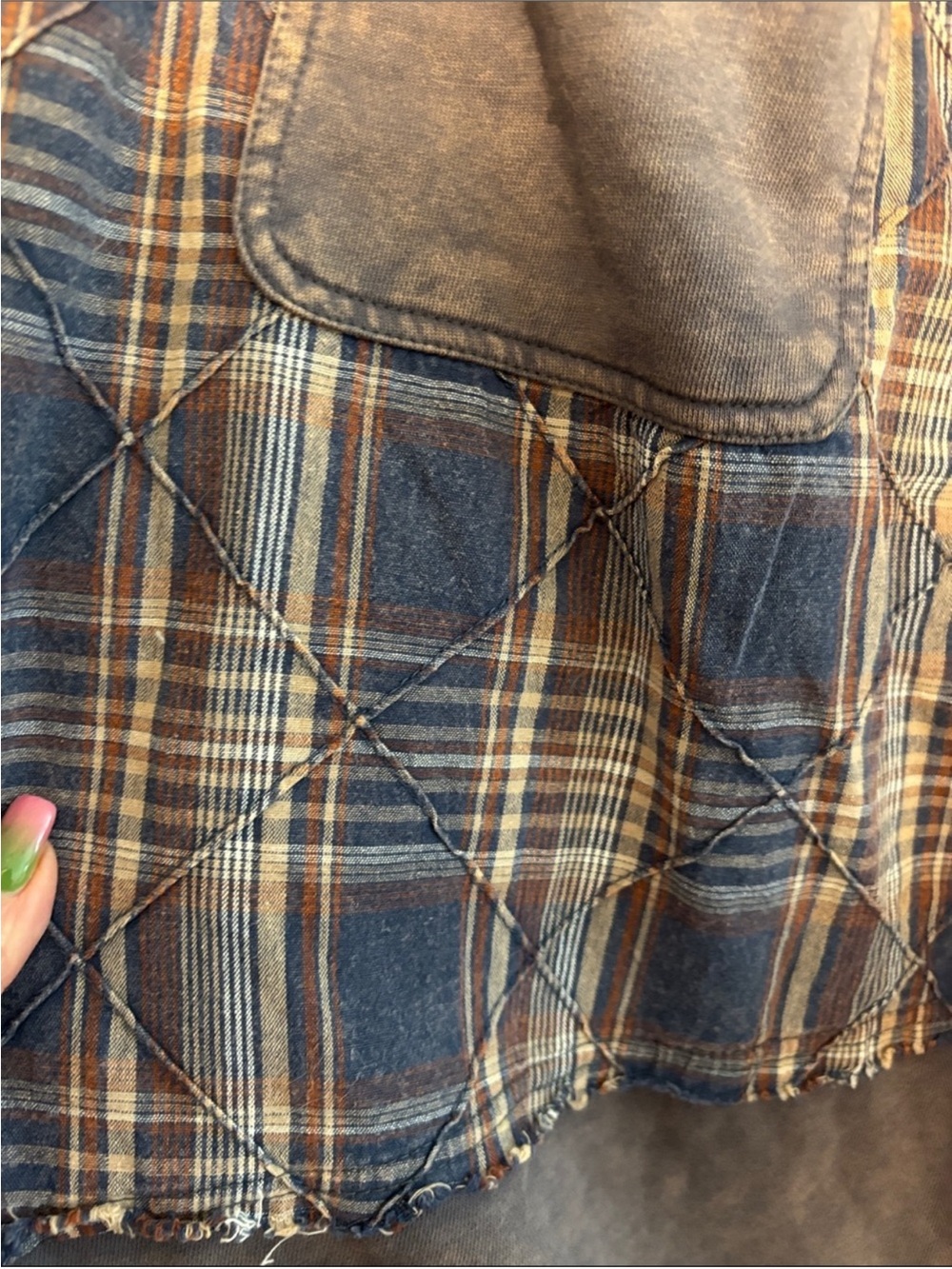 New Oli & Hali Navy Washed Plaid Cabin Kind Terry Patchwork Pants | Large - Picture 14 of 16